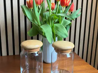 Vintage opbevaringsglas med trælåg