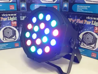 NY! 18 RGB LED Diskolys + Lydsensor DMX512 In/Out