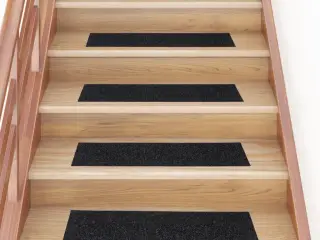Trappemåtter selvklæbende 15 stk. 76x20 cm sorte rektangulære