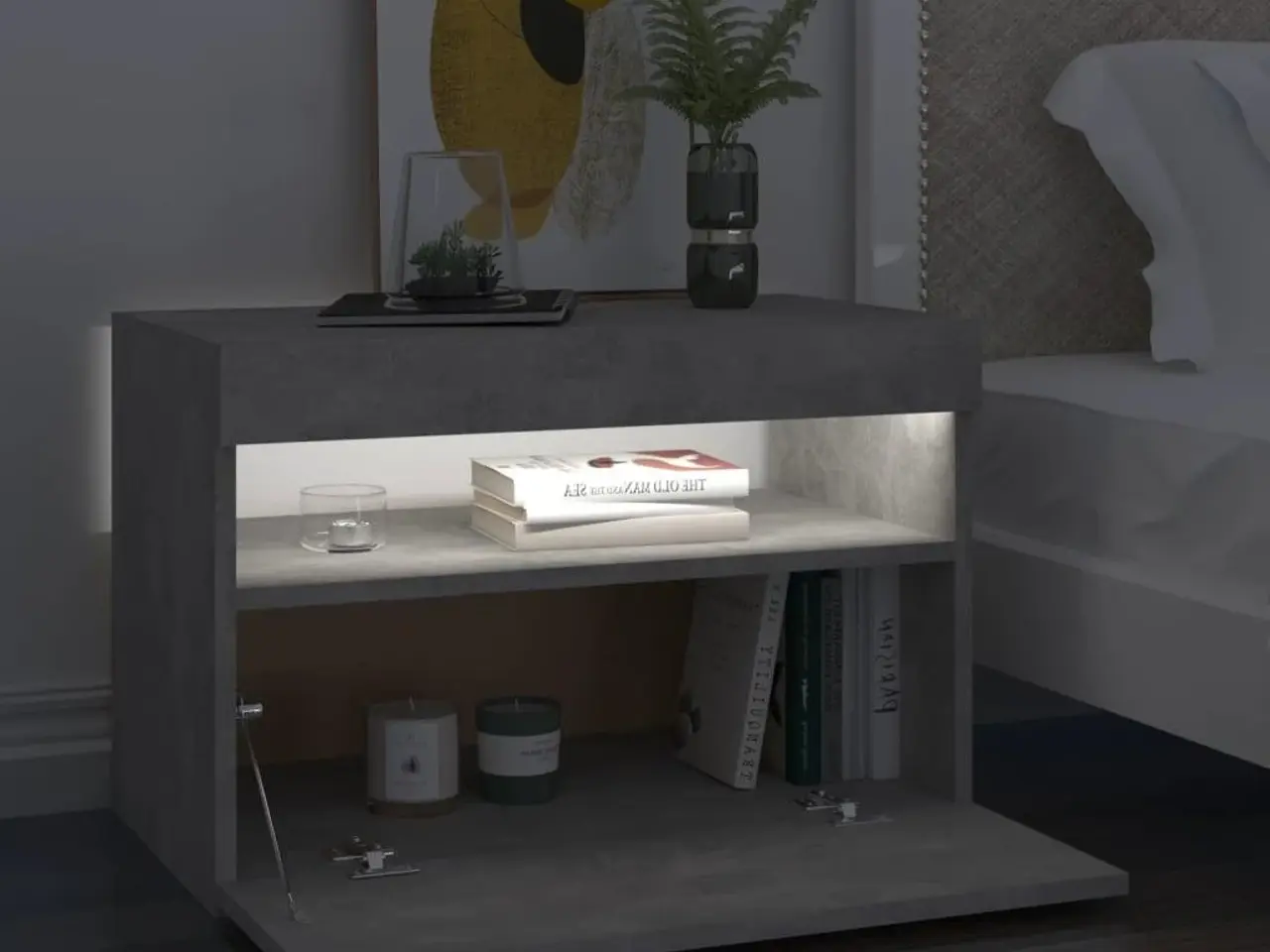 Billede 4 - Sengebord med LED-lys - 60×35×40 cm, betongrå
