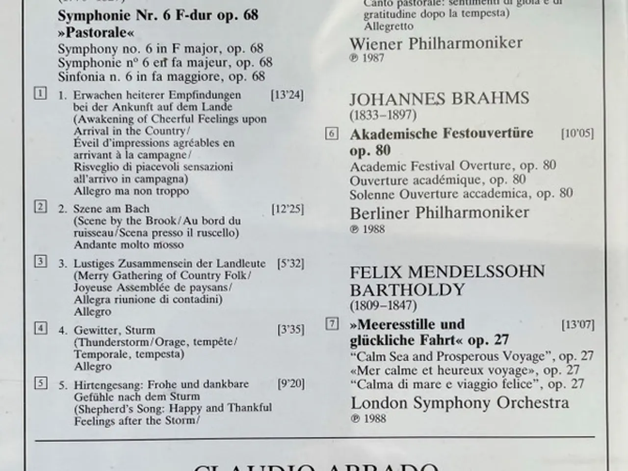 Billede 8 - Claudio Abbado – Symphony No. 6 In F Major… – CD