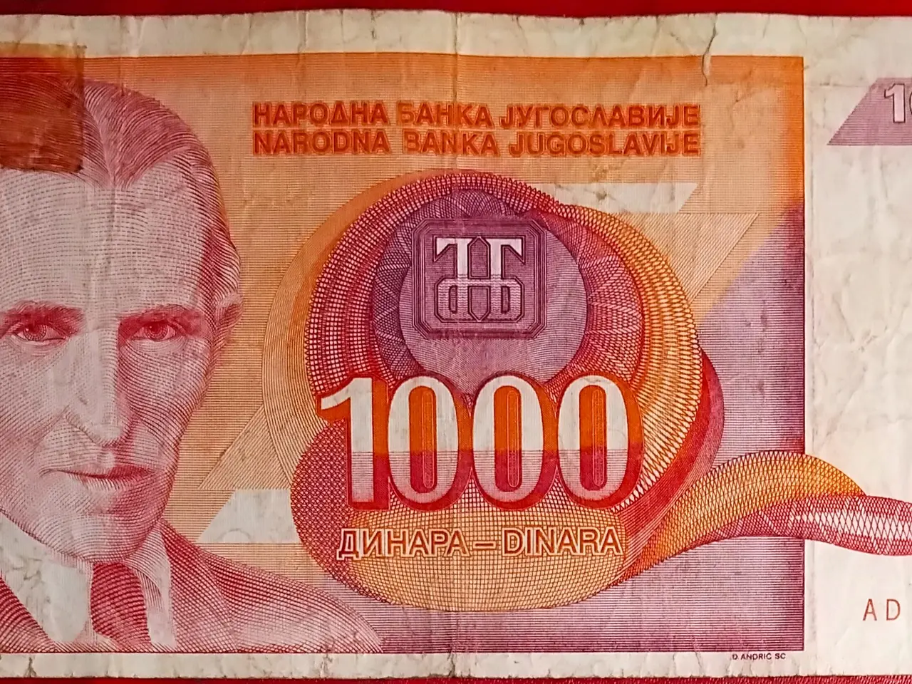 Billede 1 - JUGOSLAVIEN YUGOSLAVIA 1000 DINARA 1992 Tesla p114