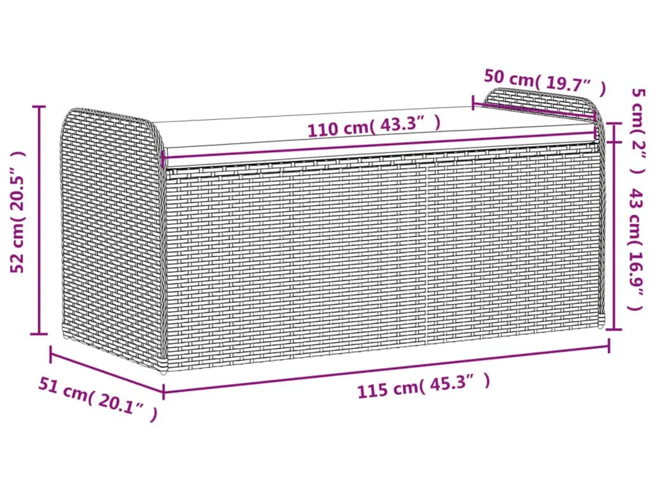 Billede 11 - Opbevaringsbænk med hynde 115×51×52 cm - polyrattan, sort