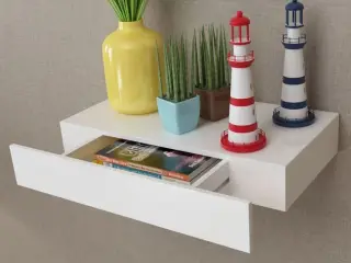 Væghylde med 1 skuffe MDF hvid