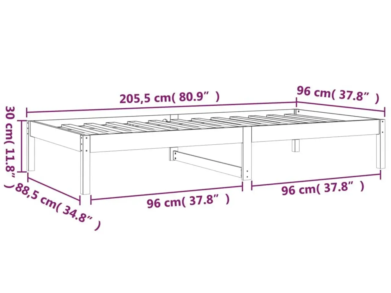 Billede 11 - Daybed uden madras 90x200 cm massivt fyrretræ