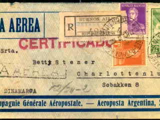 Luftpost Rekommanderet Brev fra Argentina til Danmark - 28 - 2 - 1931