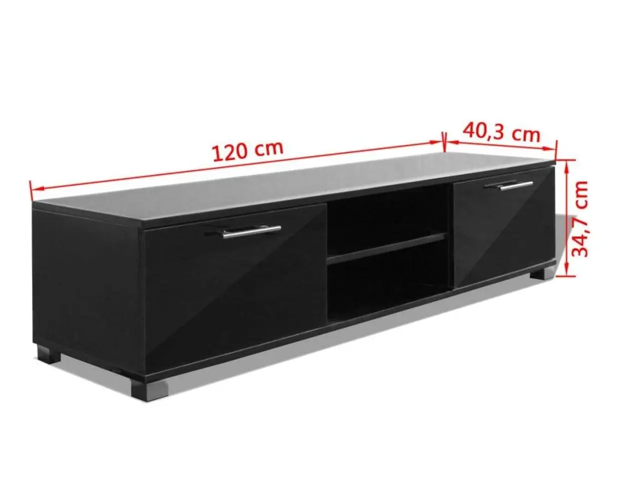 Billede 5 - Tv-bord i sort højglans - 120 × 40,5 × 35 cm