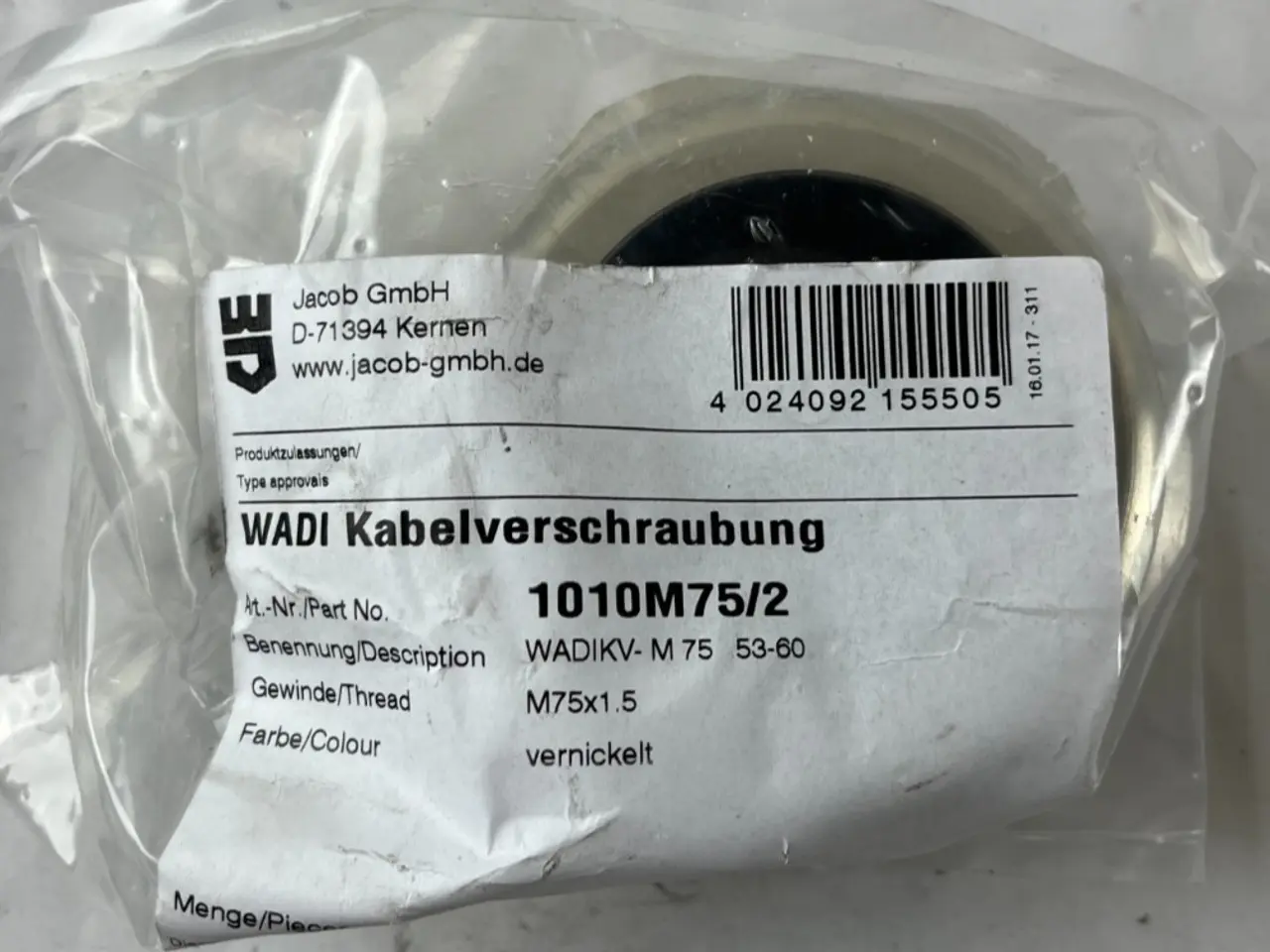 Billede 1 - Jacob 1010M75/2 kabel Gland M75x1.5 53-60mm Nickel