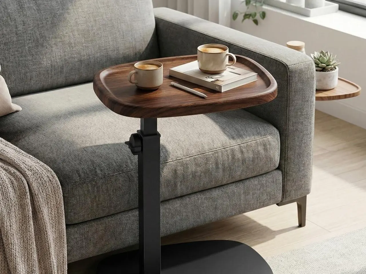 Billede 4 - C-formet sidebord med justerbar højde - Walnut Brown/Ink Black