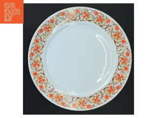 Porcelænstallerken med orange blomsterkant fra Schmidt (str. Ø 28 cm)