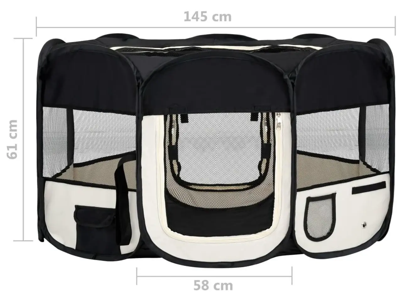 Billede 12 - Foldbar hundegård med bæretaske - 145 × 145 × 61 cm, sort/creme