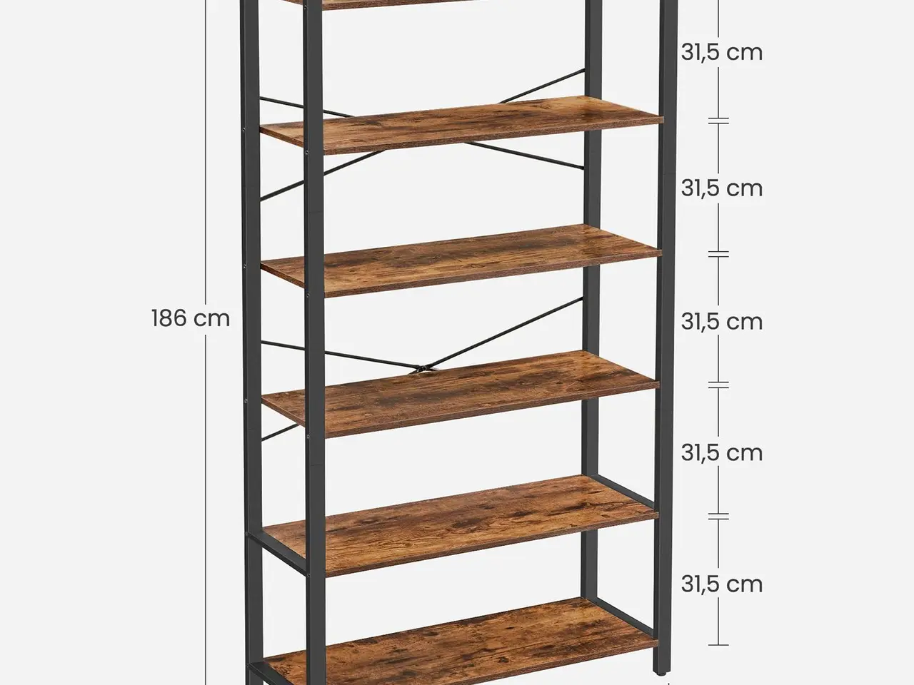 Billede 6 - Stigehylde 6 niveauer, industrielt reolsystem, 80 × 30 × 186 cm, rustik brun/sort