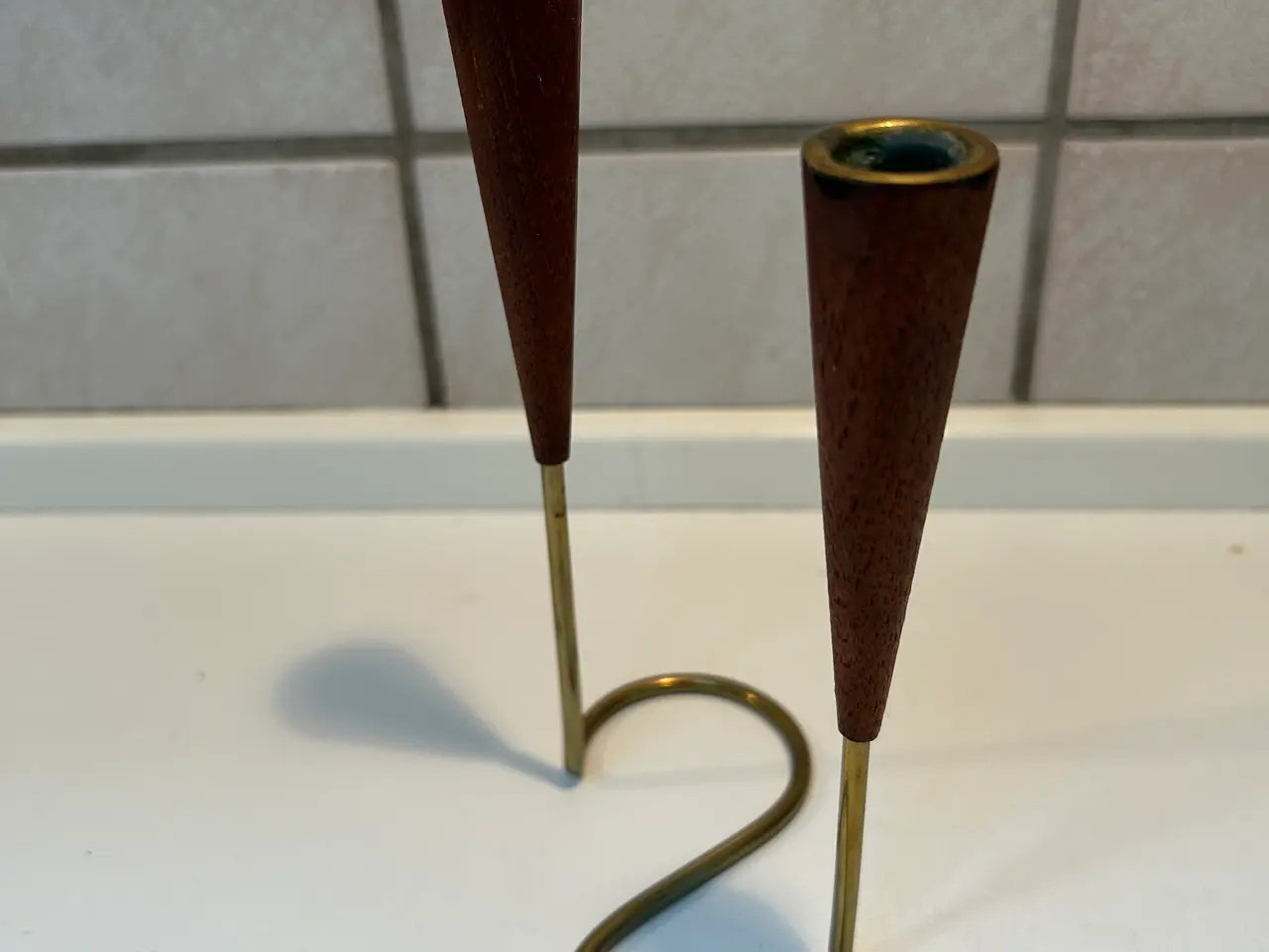 Billede 1 - Vintage lysestage i teak og messing i 2 str.