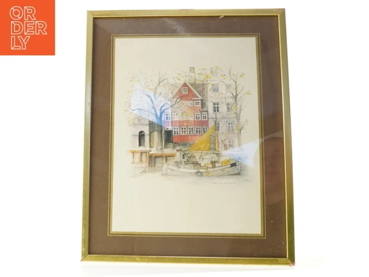 Billede 1 - Indrammet billede af bylandskab (str. 47 x 37 cm)