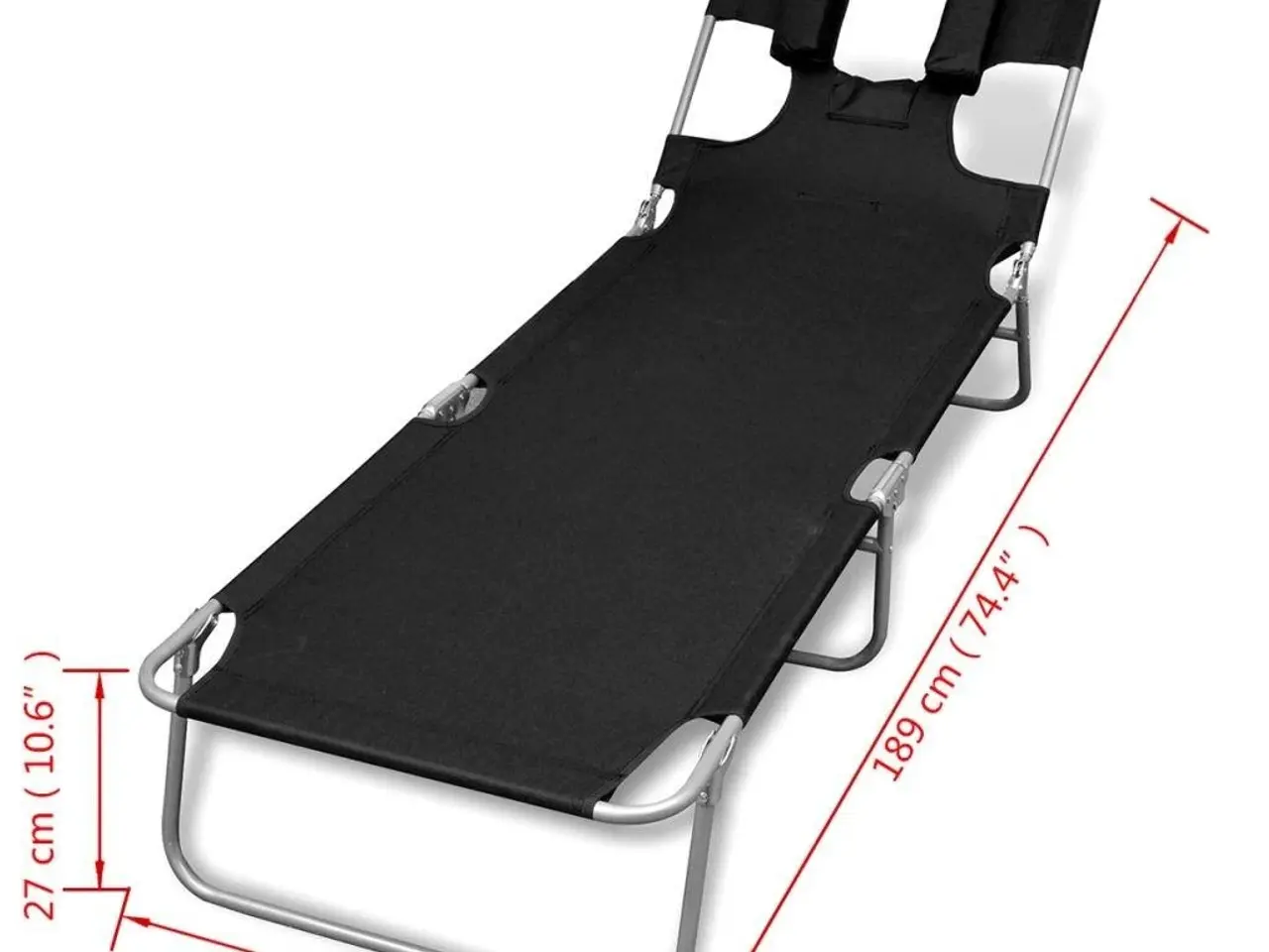 Billede 7 - Foldbar liggestol med hovedpude pulverlakeret stål sort