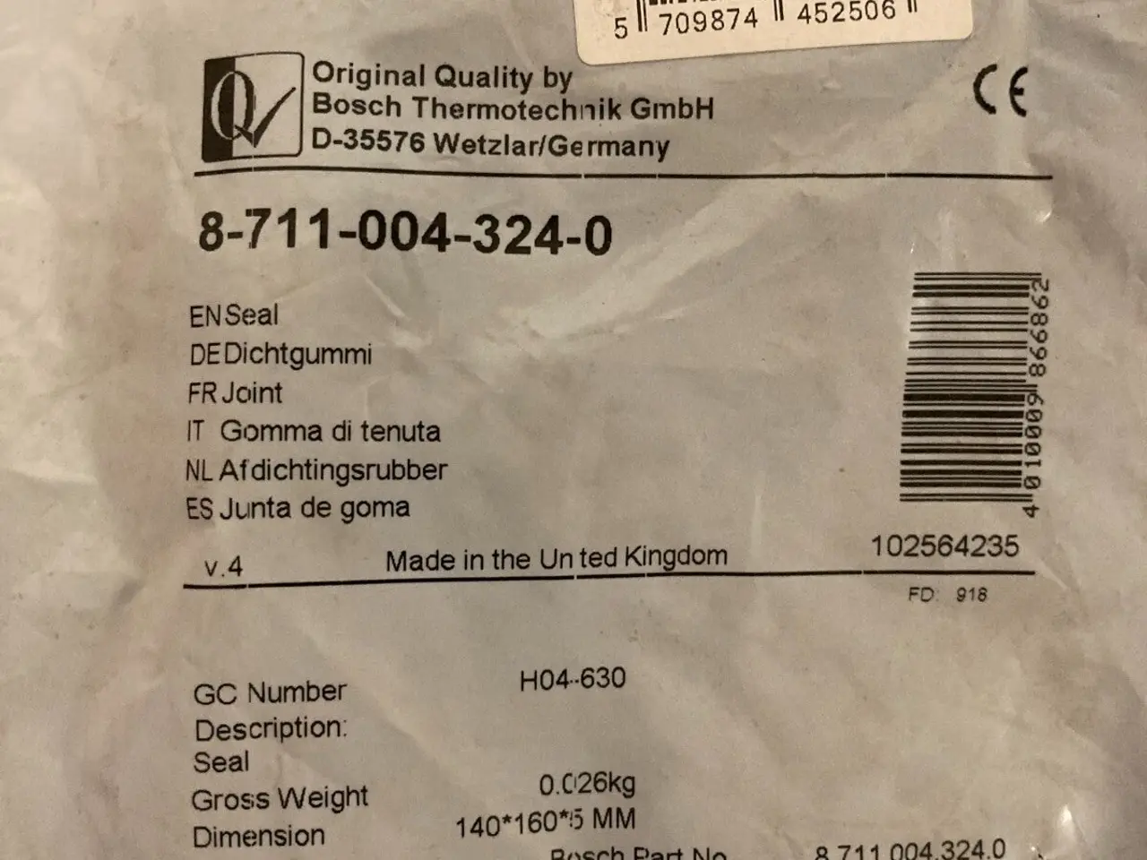 Billede 1 - Bosch Seal Rubber PN:87110043240 - Genuine Spare