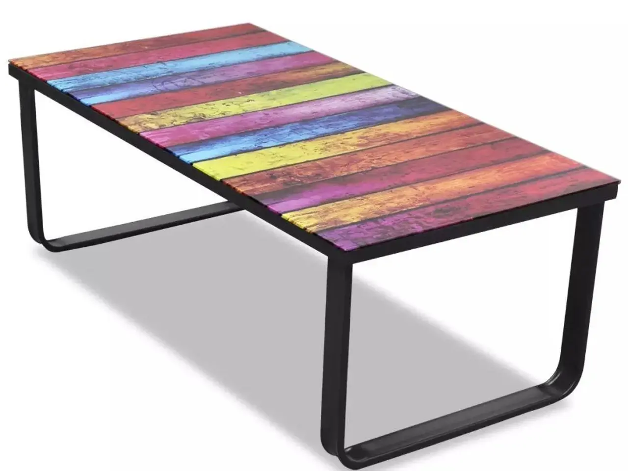 Billede 1 - Sofabord med regnbueprint - glasbordplade og sort stel, 90 × 45 cm