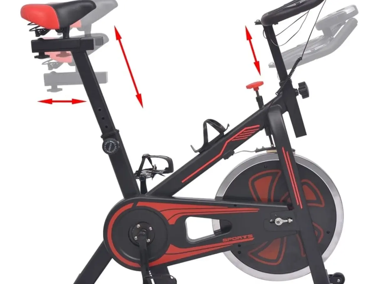 Billede 3 - Motionscykel med pulssensor - sort/rød træningscykel til hjemmet