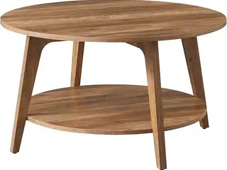 Rundt sofabord med 2 hylder 80 cm - honningbrun