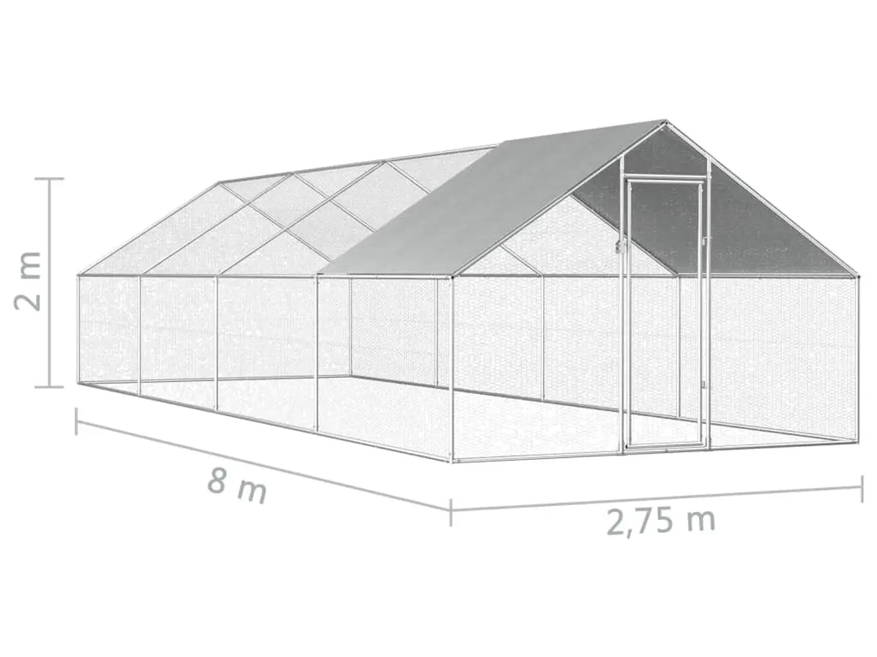 Billede 6 - Udendørs hønsebur 2,75 × 8 × 1,92 m - galvaniseret stål med PE-tag