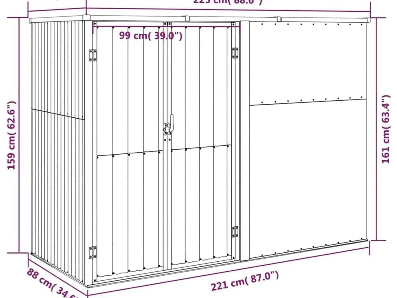Billede 7 - Redskabsskur til haven 225 x 89 x 159/161 cm - antracit