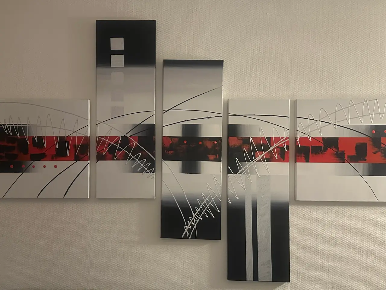 Billede 1 - Abstrakt maleri i 5 asymmetriske dele