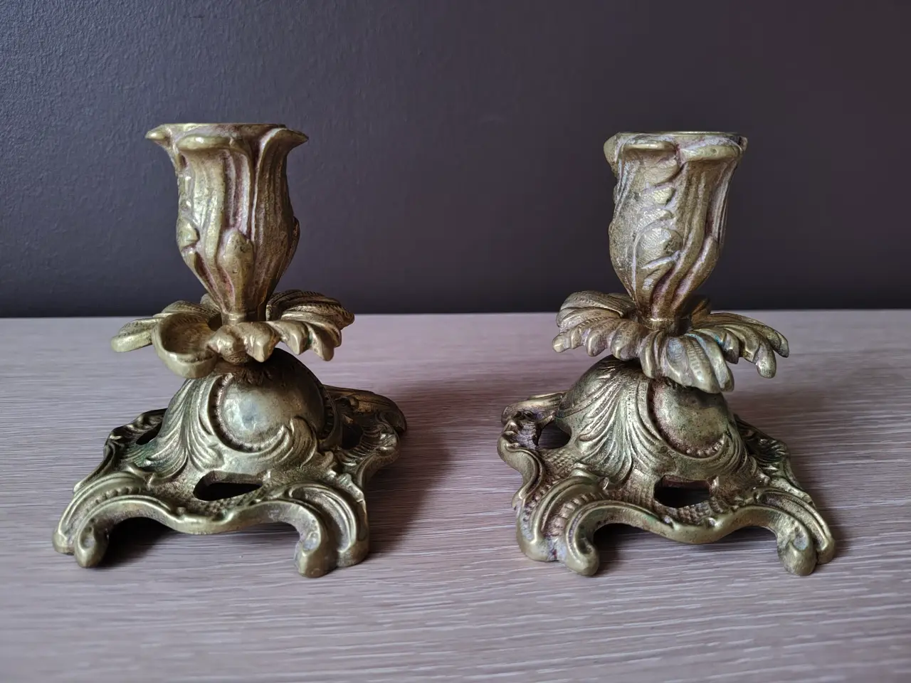 Billede 4 - Flotte rococo messing lysestager