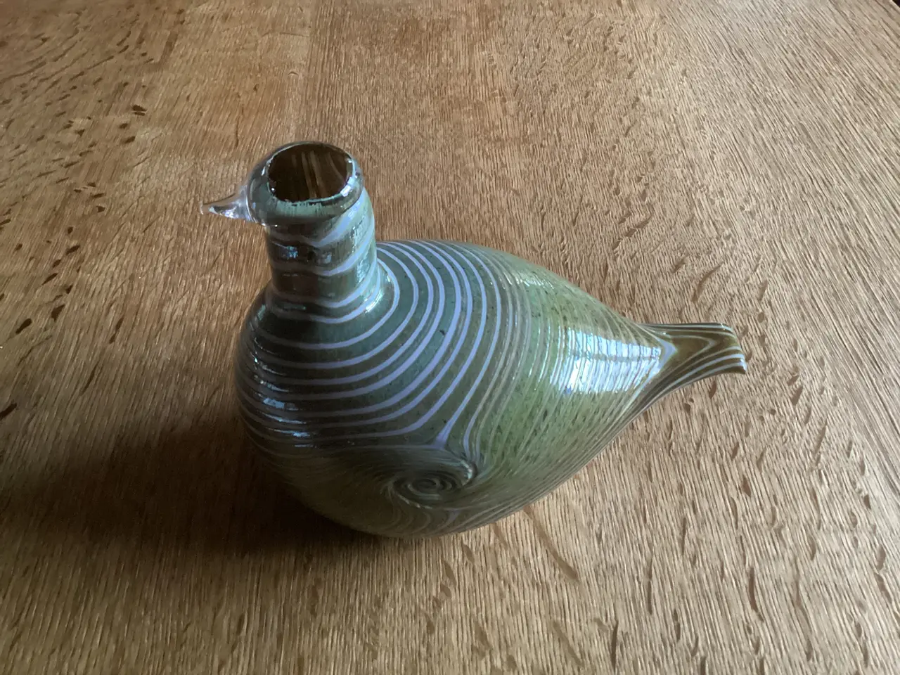 Billede 3 - Iittala grøn og hvidstribet Glasfugl Oiva Toikka