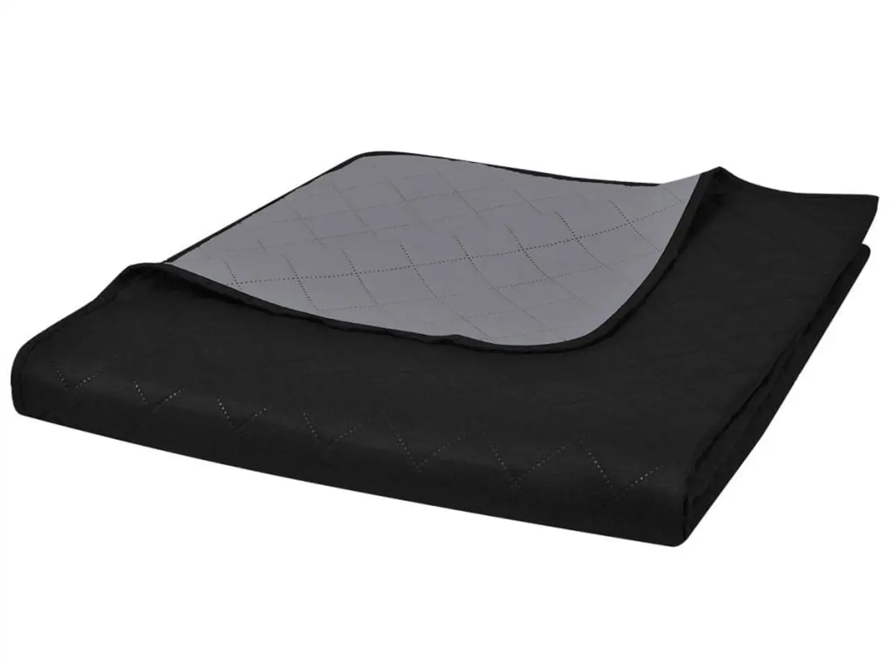 Billede 1 - Sengetæppe dobbeltsidet quiltet 170 x 210 cm - sort og grå