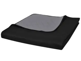 Sengetæppe dobbeltsidet quiltet 170 x 210 cm - sort og grå