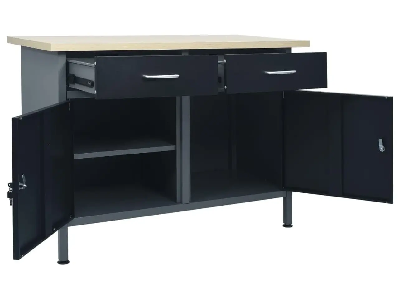 Billede 6 - Arbejdsbænk med skuffer og skabe 120 x 60 x 85 cm - sort/grå