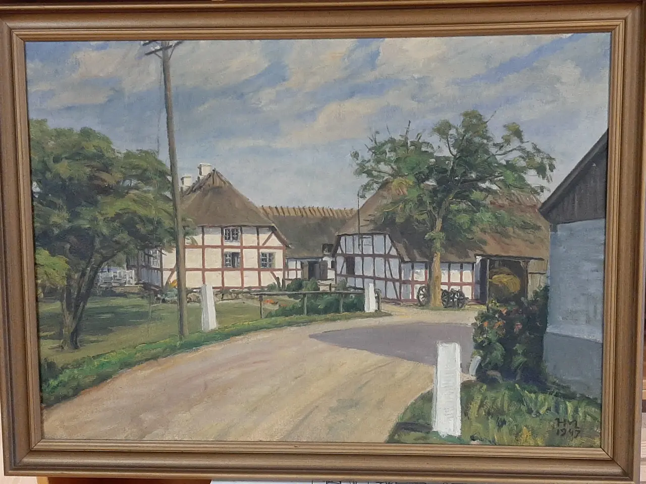 Billede 1 - Oliemaleri af landbrugsejendom i landsby