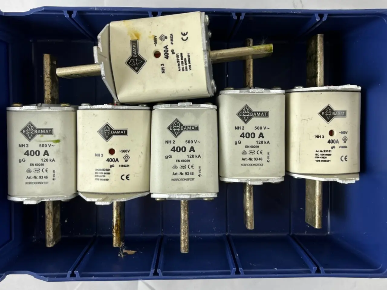 Billede 1 - Damat NH2 NH3 400A 500V GG Fuses parti Of 6 Spare