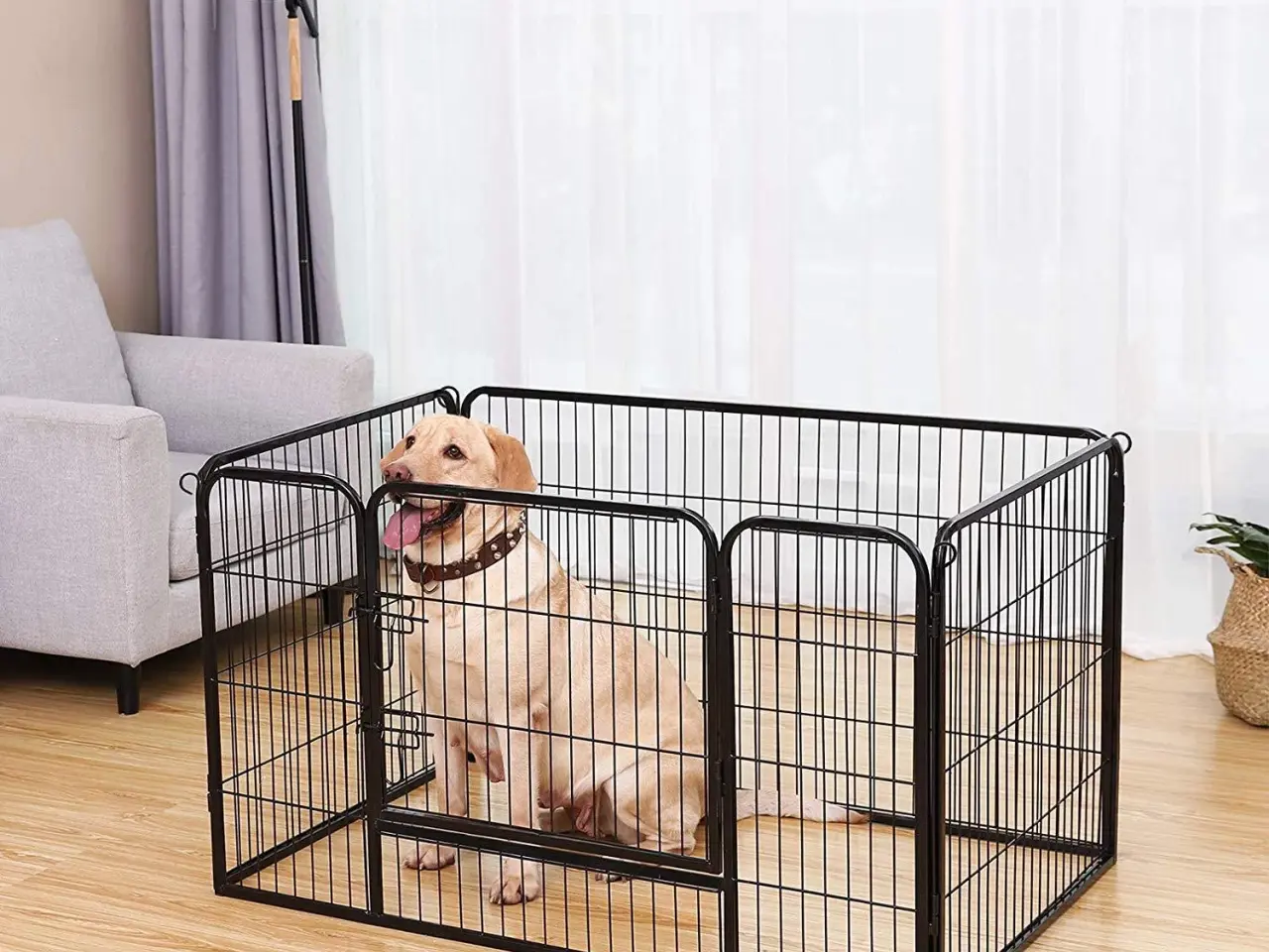 Billede 3 - Hvalpe løbegård i metal - sort, 122 × 80 × 70 cm (PPK04BK)