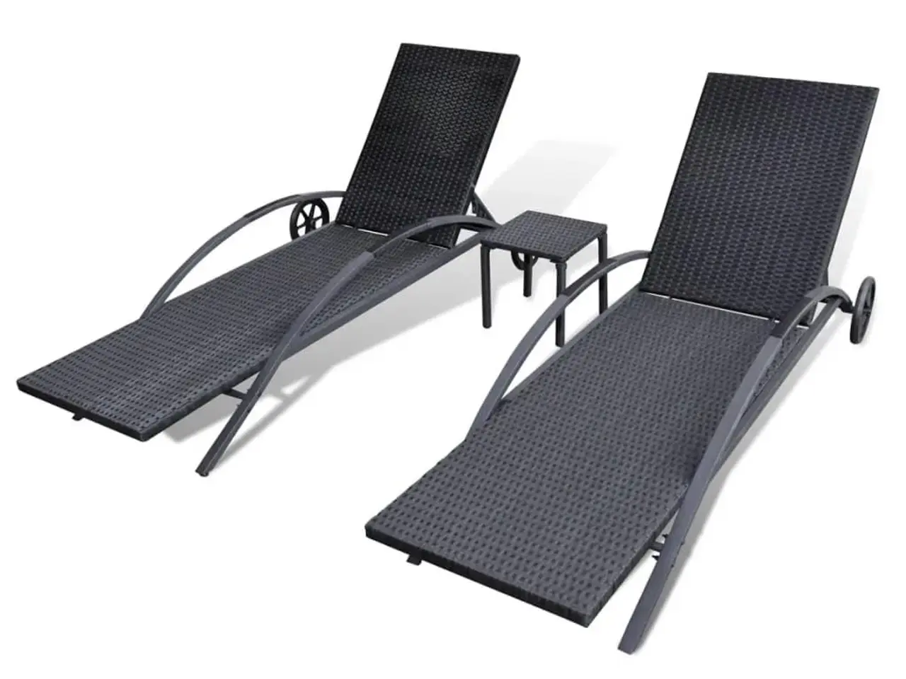 Billede 5 - Liggestolssæt med bord i polyrattan - sort, 2 stk. med hynder