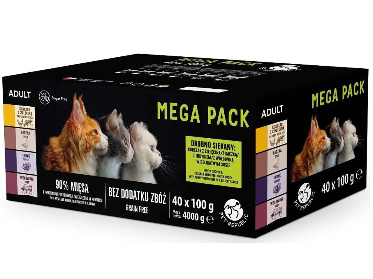 Billede 1 - PetRepublic Mega Pack vådfoder til kat - kylling, kalvekød, and, kalkun & oksekød 40×100 g