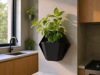 Væghængt planteholder og urtepotteskjuler til væg