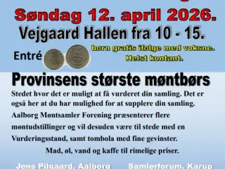 Møntbørs i Aalborg 2026 - Søndag 12.april kl.10-15