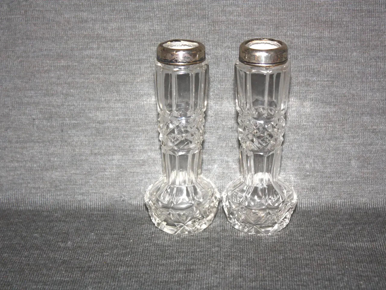 Billede 1 - Antik glas vaser med sølvkant højde 11 cm