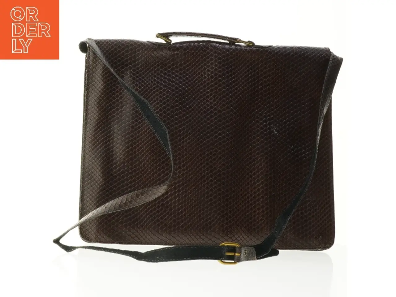 Billede 3 - Brunt skind skuldertaske (str. 36 x 30 cm.)