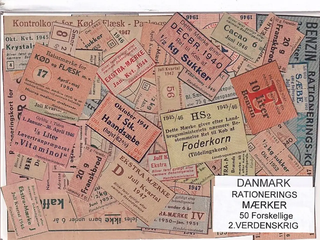 Billede 1 - Danmark Rationeringsmærker - 2. Verdens Krig 50 stk.