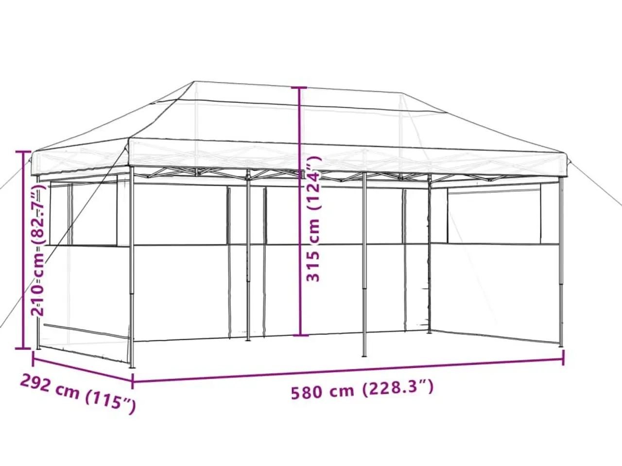 Billede 9 - Foldbart pop-up festtelt med 3 sidevægge - sort, 580 × 292 cm