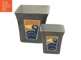 Keramiske urtepotter med fuglemotiv (str. 2 stk 8,5x8x8 & 12,5x12,5x12,5 cm)