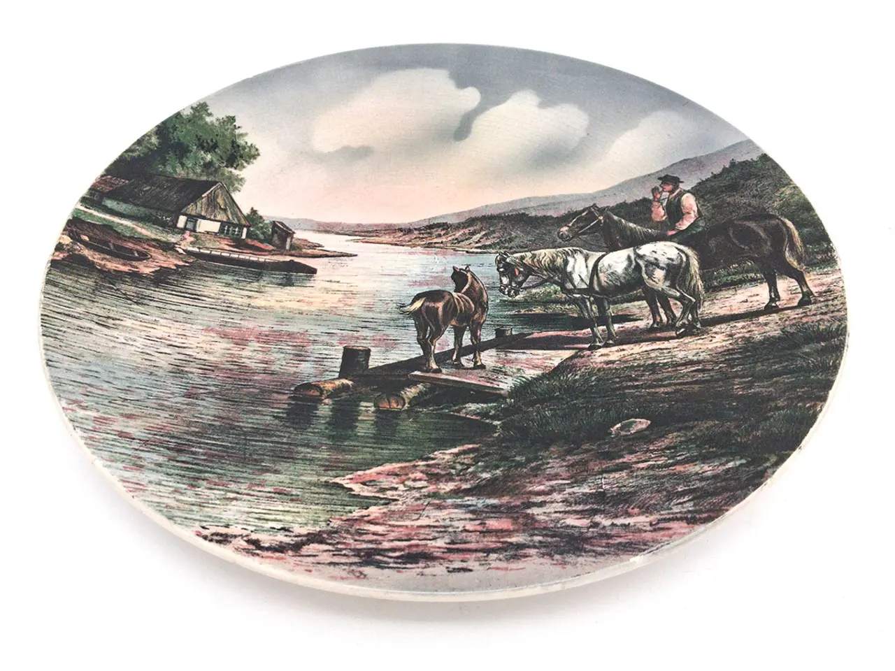 Billede 1 - Antik Villeroy & Boch vægplatte – heste og rytter