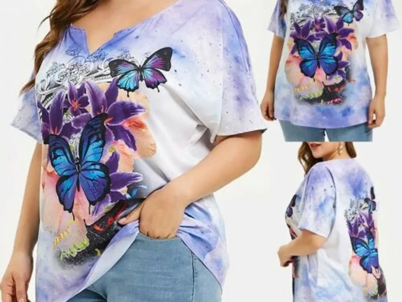Billede 3 - T-shirt. Med fancy sommerfugle motiv / M-L