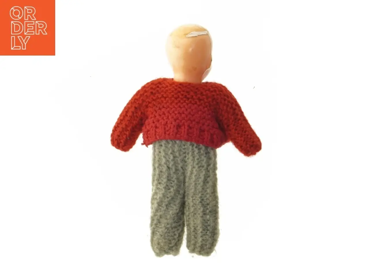 Billede 4 - Vintage Strikket dukke med rød sweater (str. 23 cm)