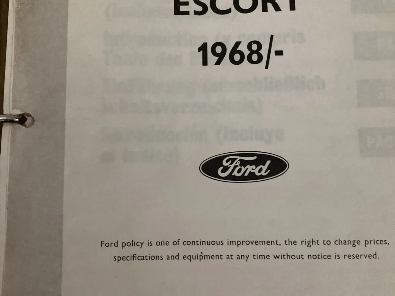 Billede 1 - Komplet reservedelskatalog (Ford Escort 1968)