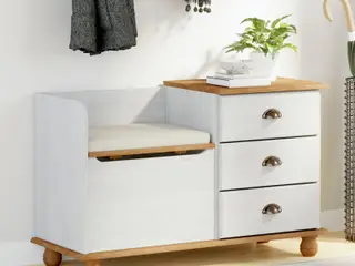 Opbevaringsbænk ASKIM - hvid massiv fyrretræ 100 × 39 × 62 cm