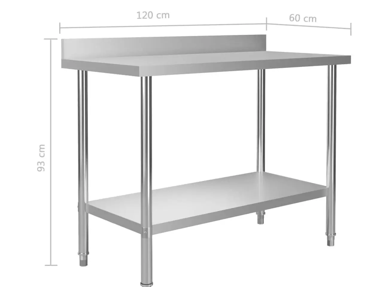 Billede 7 - Arbejdsbord til køkken med stænkplade 120×60×93 cm - rustfrit stål