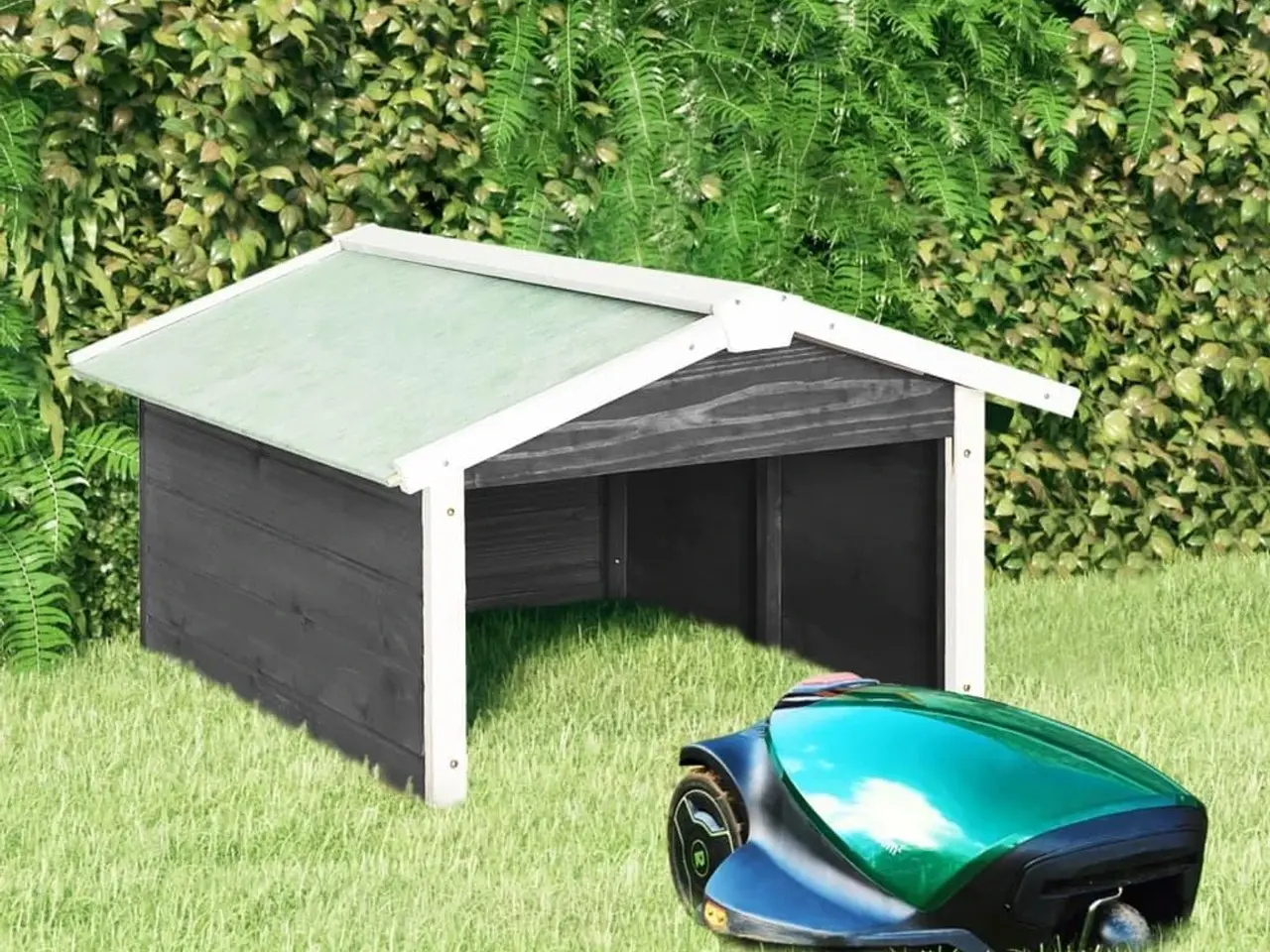 Billede 1 - Skur til robotplæneklipper 72×87×50 cm - fyrretræ, grå/hvid